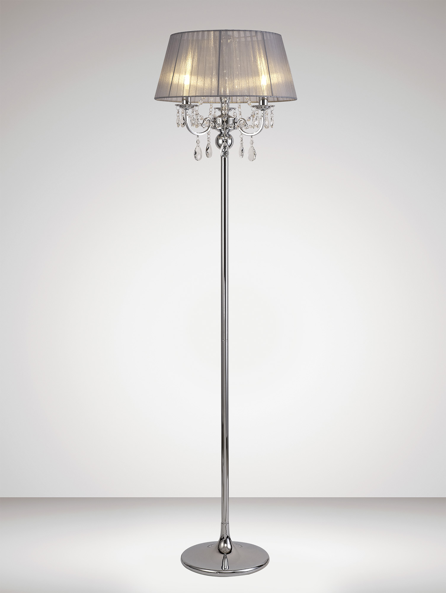 Olivia Polished Chrome-Grey Crystal Floor Lamps Diyas Contemporary Crystal Floor Lamps